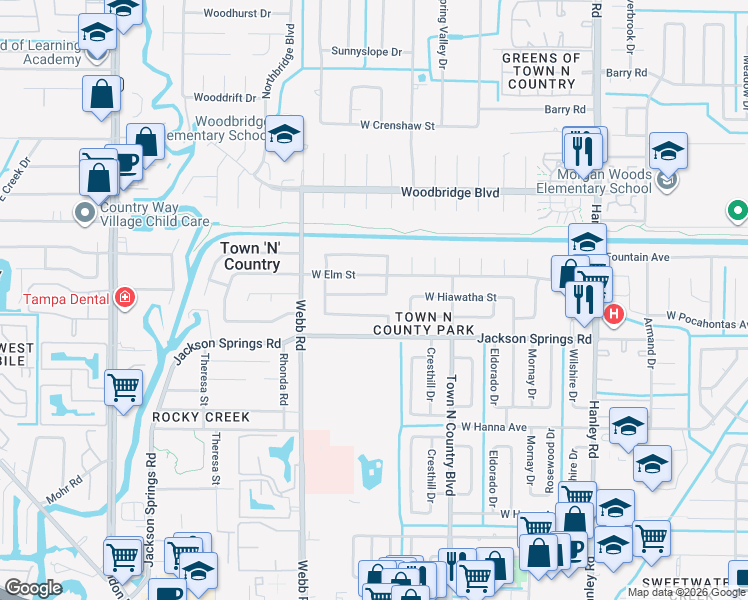 map of restaurants, bars, coffee shops, grocery stores, and more near 8006 West Elm Street in Tampa