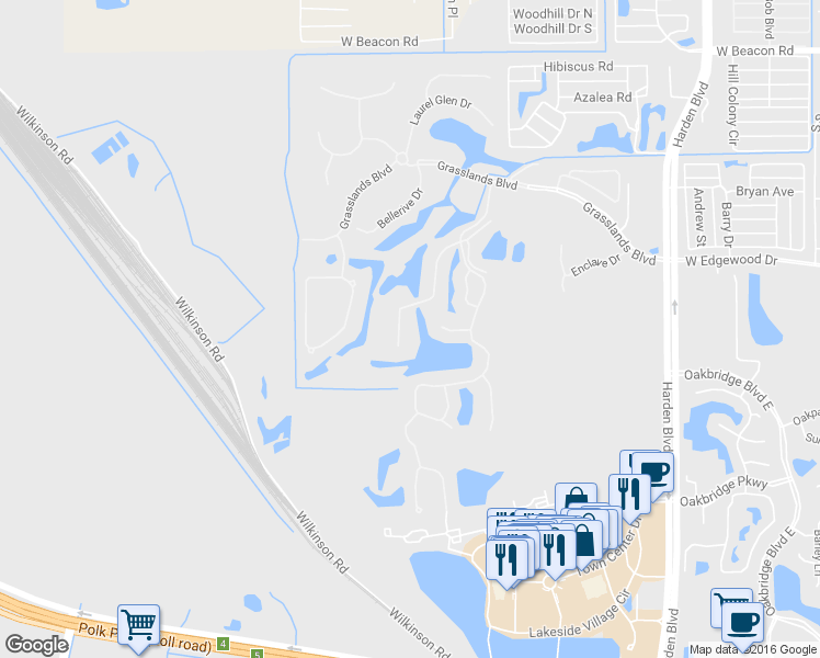 map of restaurants, bars, coffee shops, grocery stores, and more near 3062 Shoal Creek Village Drive in Lakeland