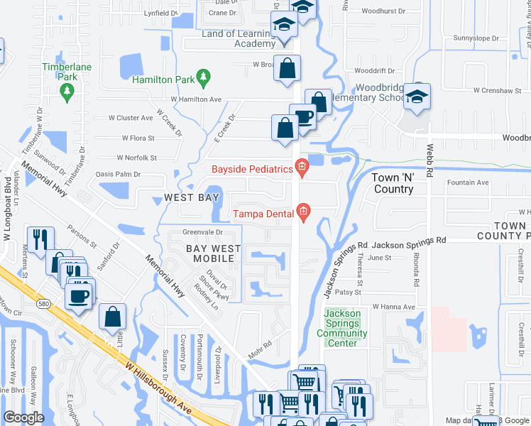 map of restaurants, bars, coffee shops, grocery stores, and more near 8808 Brennan Circle in Town 'n' Country