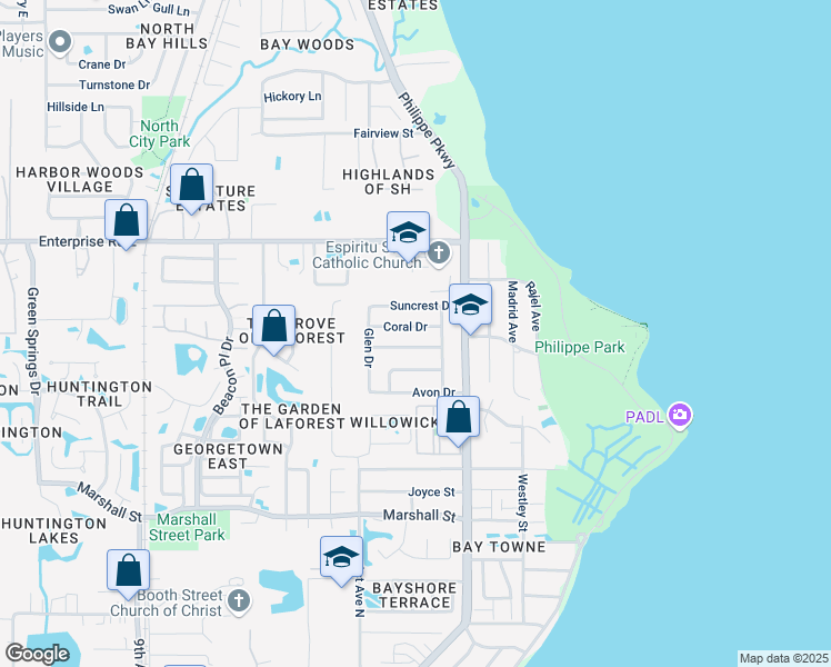 map of restaurants, bars, coffee shops, grocery stores, and more near 90 Coral Drive in Safety Harbor