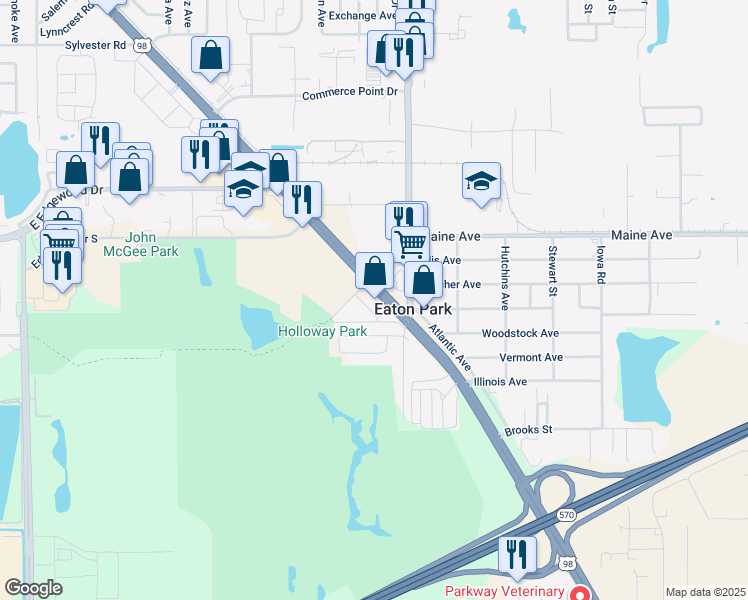 map of restaurants, bars, coffee shops, grocery stores, and more near 3225 Bartow Road in Lakeland