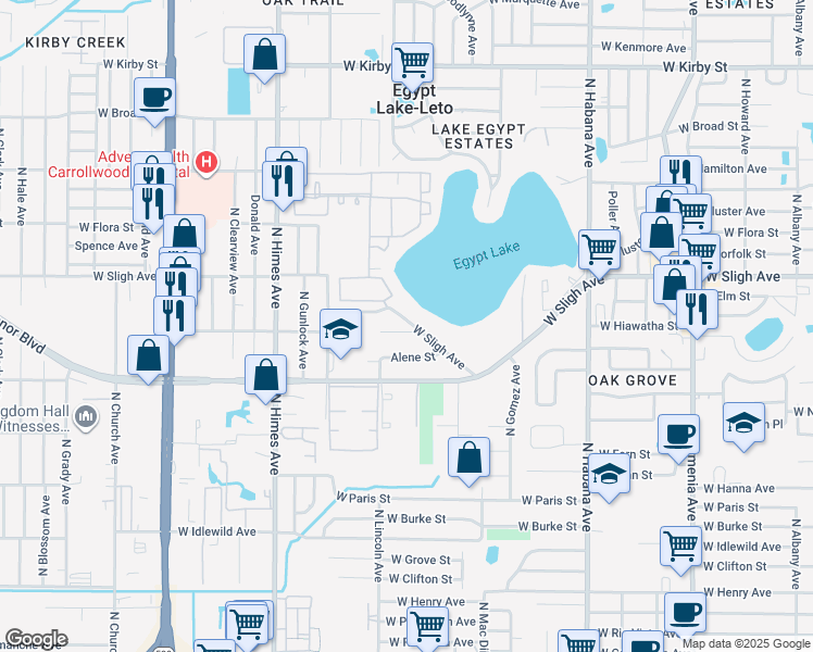 map of restaurants, bars, coffee shops, grocery stores, and more near 3124 West Sligh Avenue in Tampa