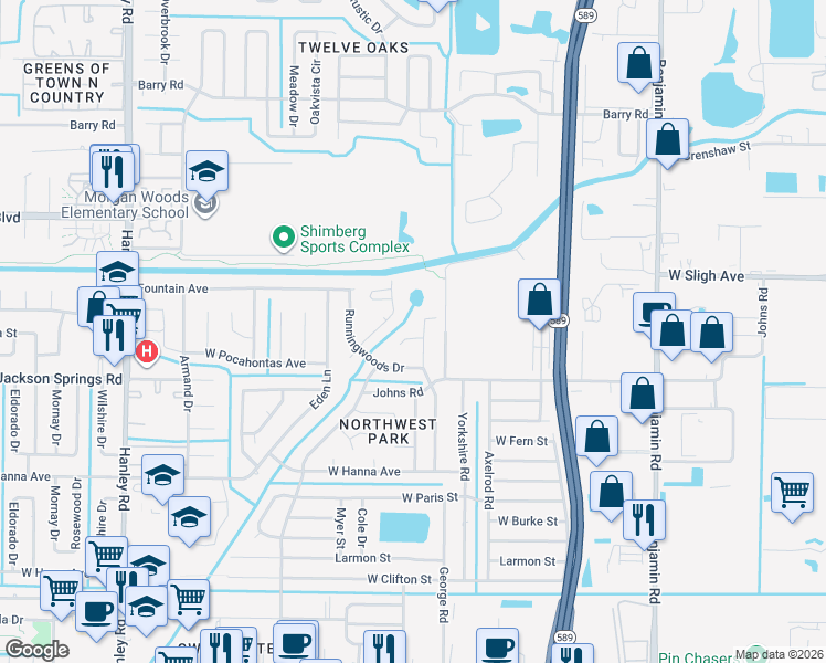 map of restaurants, bars, coffee shops, grocery stores, and more near 6725 Amundson Street in Tampa