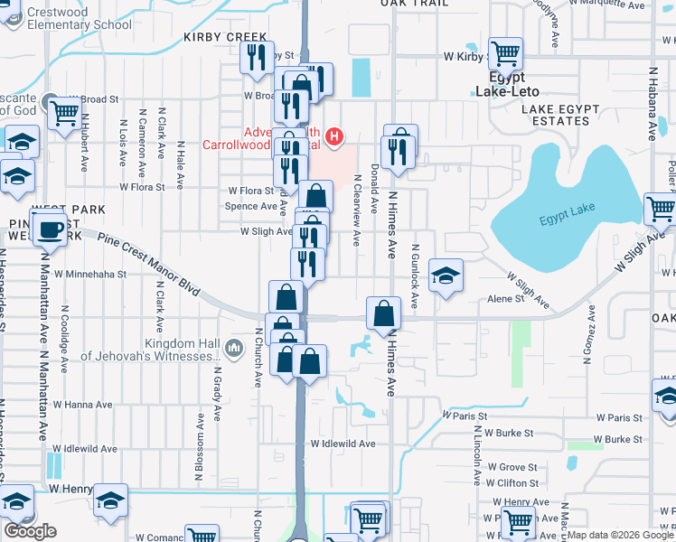 map of restaurants, bars, coffee shops, grocery stores, and more near in Tampa
