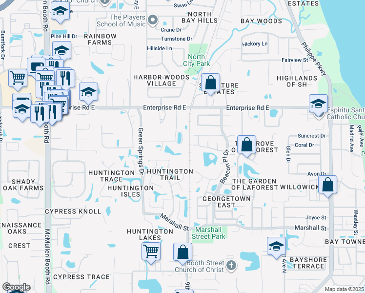 map of restaurants, bars, coffee shops, grocery stores, and more near 647 Yorkshire in Safety Harbor