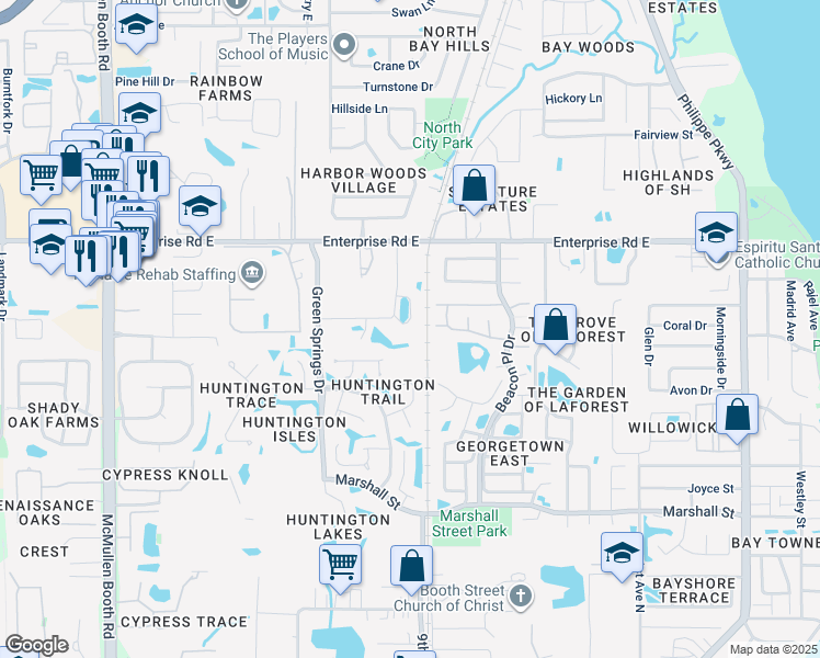 map of restaurants, bars, coffee shops, grocery stores, and more near 647 Yorkshire in Safety Harbor