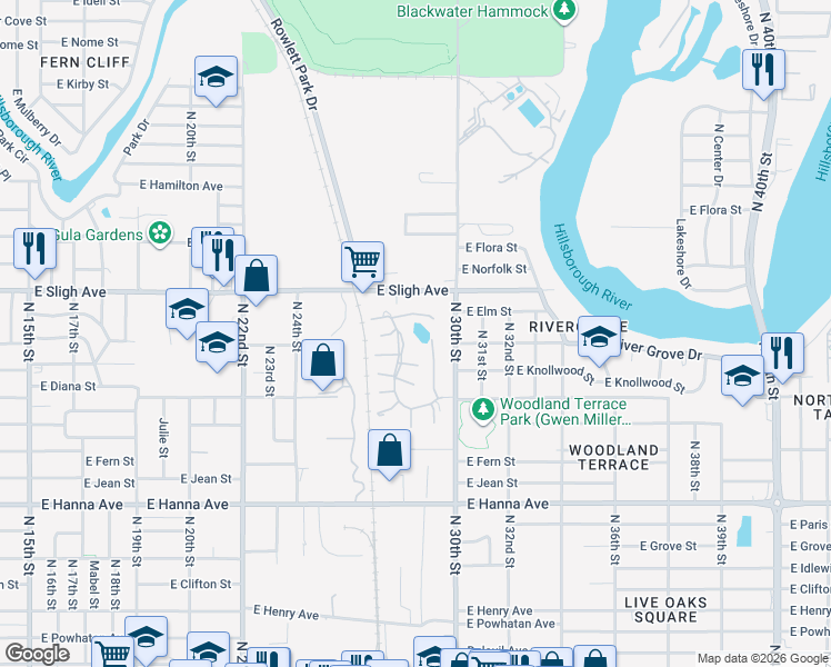 map of restaurants, bars, coffee shops, grocery stores, and more near 6519 Diana Court in Tampa
