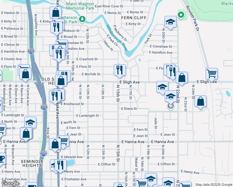 map of restaurants, bars, coffee shops, grocery stores, and more near 6808 North 15th Street in Tampa