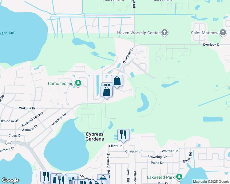 map of restaurants, bars, coffee shops, grocery stores, and more near 815 Orchid Springs Drive in Winter Haven