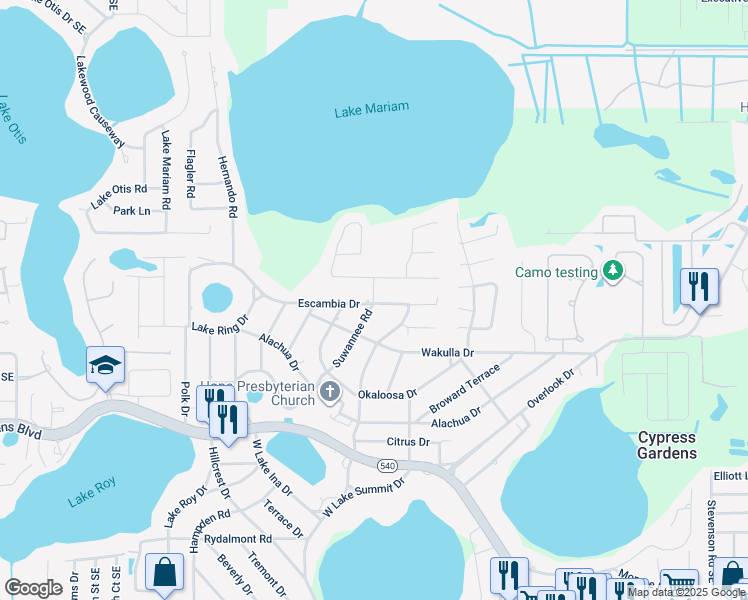 map of restaurants, bars, coffee shops, grocery stores, and more near 400 Suwanee Road Southeast in Cypress Gardens