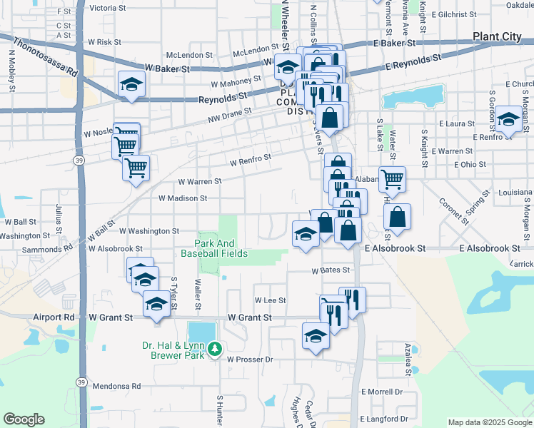 map of restaurants, bars, coffee shops, grocery stores, and more near 612 West Ball Street in Plant City