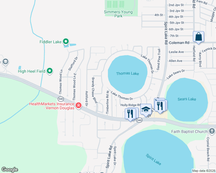 map of restaurants, bars, coffee shops, grocery stores, and more near 267 Lake Thomas Drive in Winter Haven