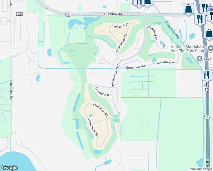 map of restaurants, bars, coffee shops, grocery stores, and more near 1407 Eagle Pond Drive in Winter Haven
