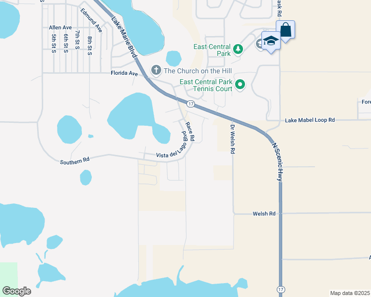 map of restaurants, bars, coffee shops, grocery stores, and more near 1508 Vista del Lago Boulevard in Dundee