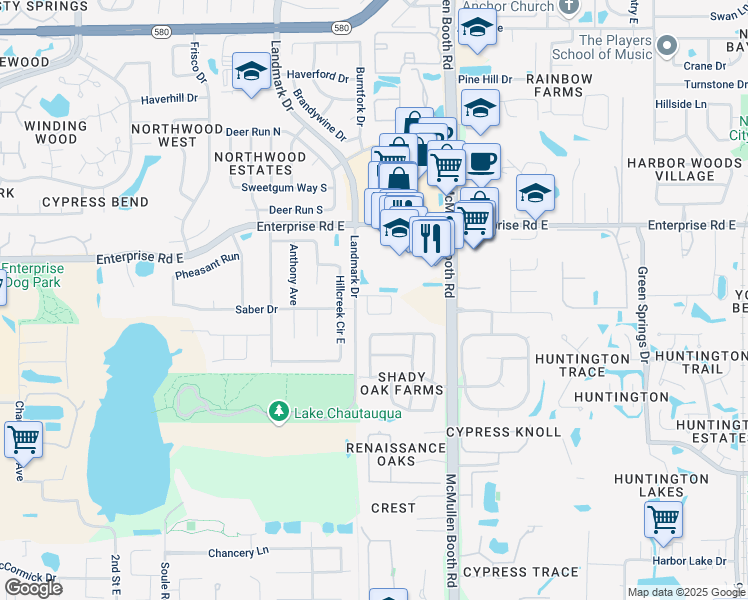 map of restaurants, bars, coffee shops, grocery stores, and more near 3000 Oakbrook Circle in Clearwater