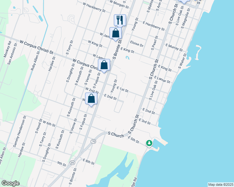 map of restaurants, bars, coffee shops, grocery stores, and more near 1508 Young Street in Rockport