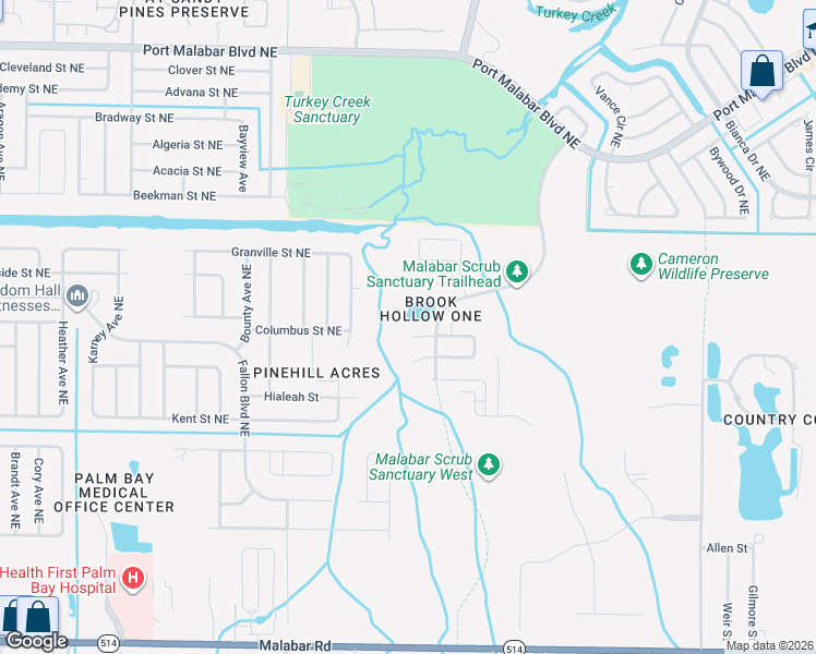 map of restaurants, bars, coffee shops, grocery stores, and more near 930 Holloway Trail in Malabar