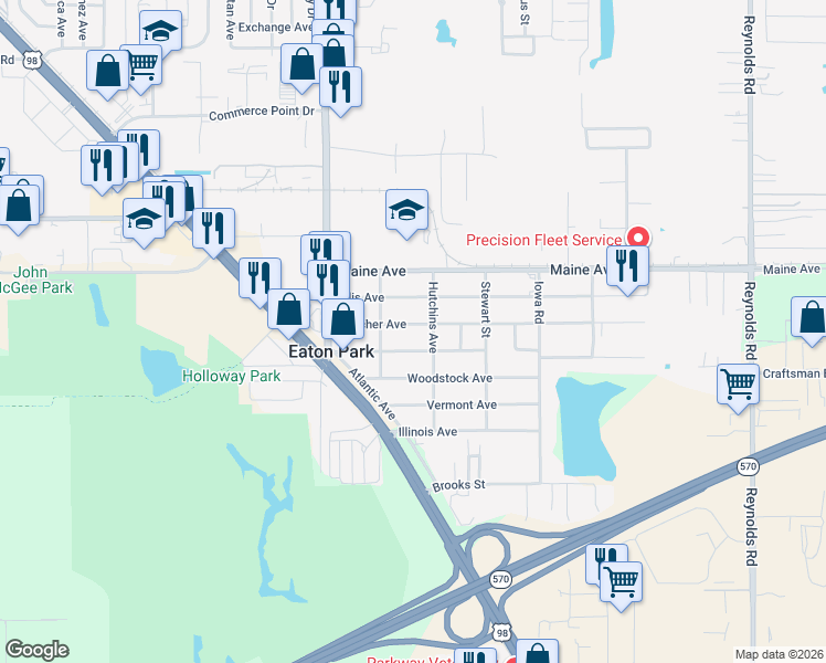 map of restaurants, bars, coffee shops, grocery stores, and more near 2727 Fletcher Avenue in Eaton Park
