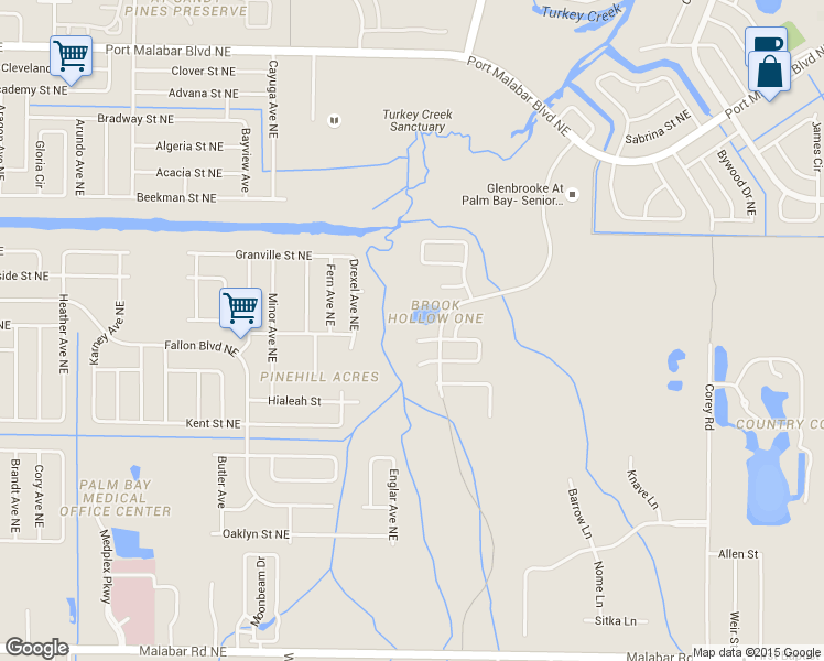 map of restaurants, bars, coffee shops, grocery stores, and more near 930 Holloway Trail in Malabar