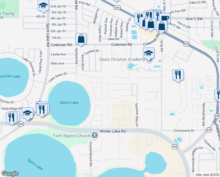 map of restaurants, bars, coffee shops, grocery stores, and more near 935 Summer Glen Drive in Winter Haven