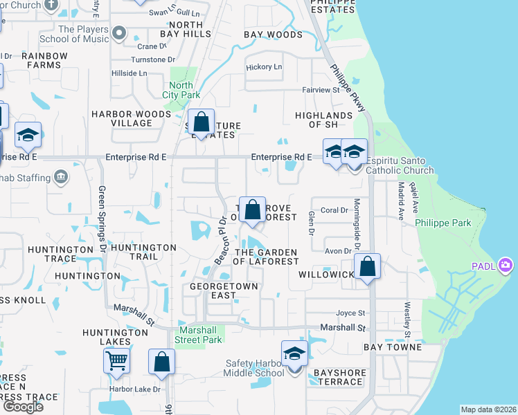 map of restaurants, bars, coffee shops, grocery stores, and more near 1709 La Forest Avenue in Safety Harbor