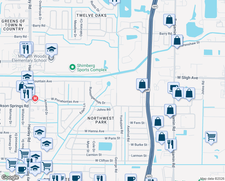 map of restaurants, bars, coffee shops, grocery stores, and more near 6725 Amundson Street in Tampa
