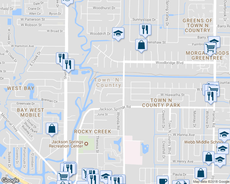 map of restaurants, bars, coffee shops, grocery stores, and more near 8309 West Hiawatha Street in Tampa