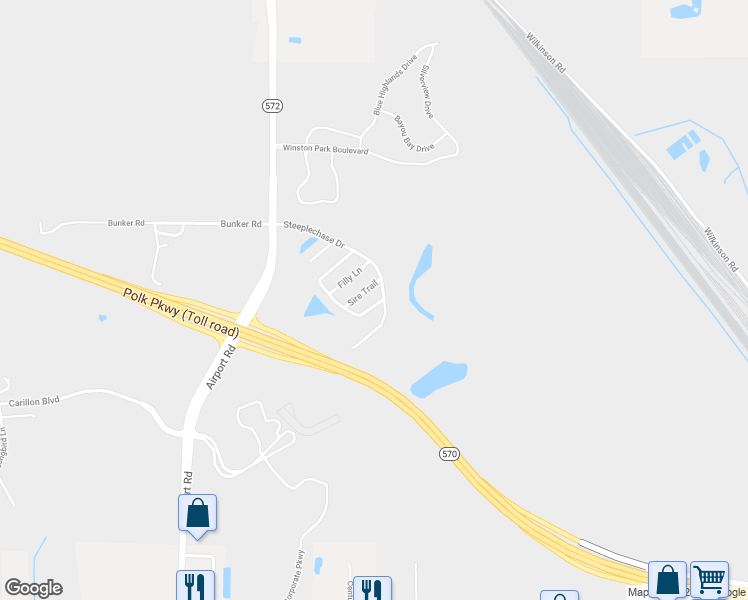 map of restaurants, bars, coffee shops, grocery stores, and more near 3011 Thoroughbred Loop South in Lakeland