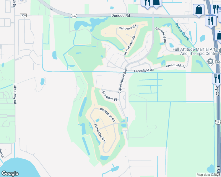 map of restaurants, bars, coffee shops, grocery stores, and more near 1407 Eagle Pond Drive in Winter Haven