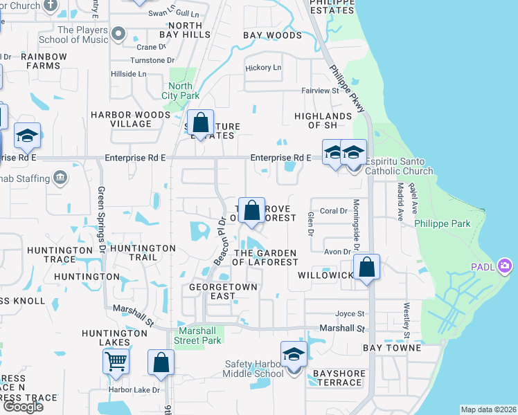 map of restaurants, bars, coffee shops, grocery stores, and more near 1709 La Forest Avenue in Safety Harbor