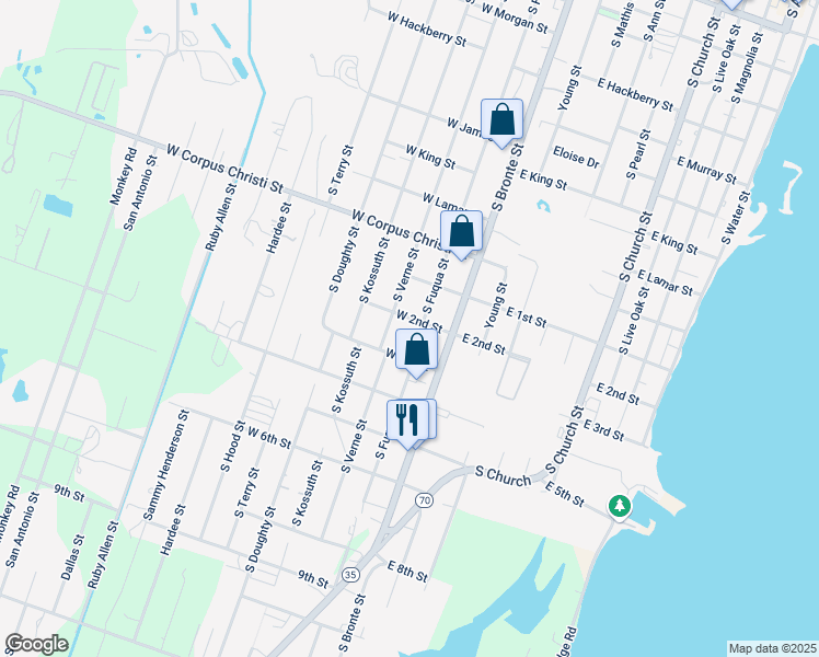 map of restaurants, bars, coffee shops, grocery stores, and more near 1115 South Fuqua Street in Rockport