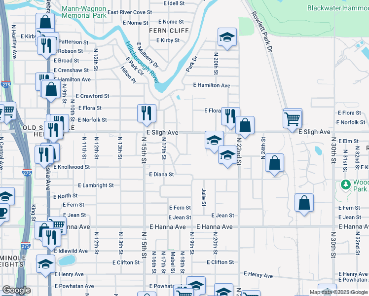map of restaurants, bars, coffee shops, grocery stores, and more near 6804 Lyman Avenue in Tampa