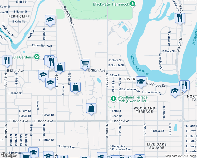 map of restaurants, bars, coffee shops, grocery stores, and more near 6519 Diana Court in Tampa