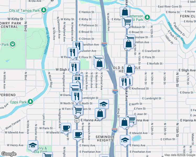 map of restaurants, bars, coffee shops, grocery stores, and more near 6804 North Navin Avenue in Tampa