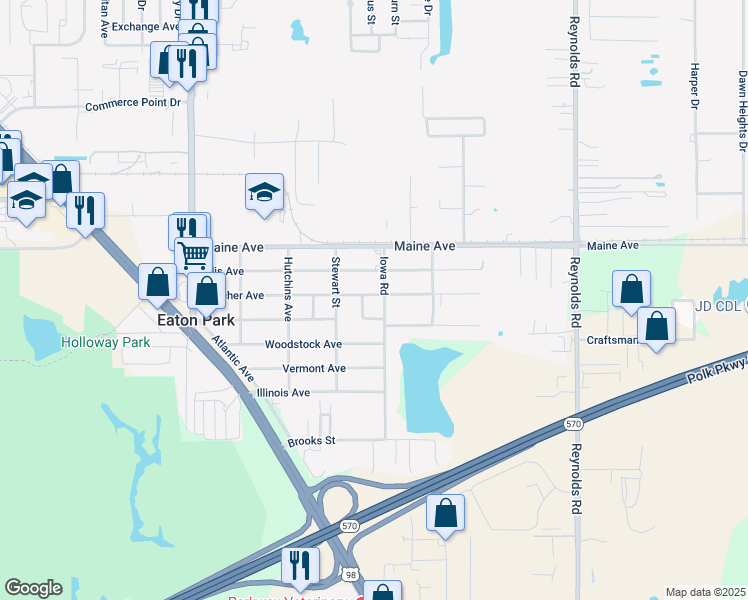 map of restaurants, bars, coffee shops, grocery stores, and more near 2939 Fletcher Avenue in Lakeland