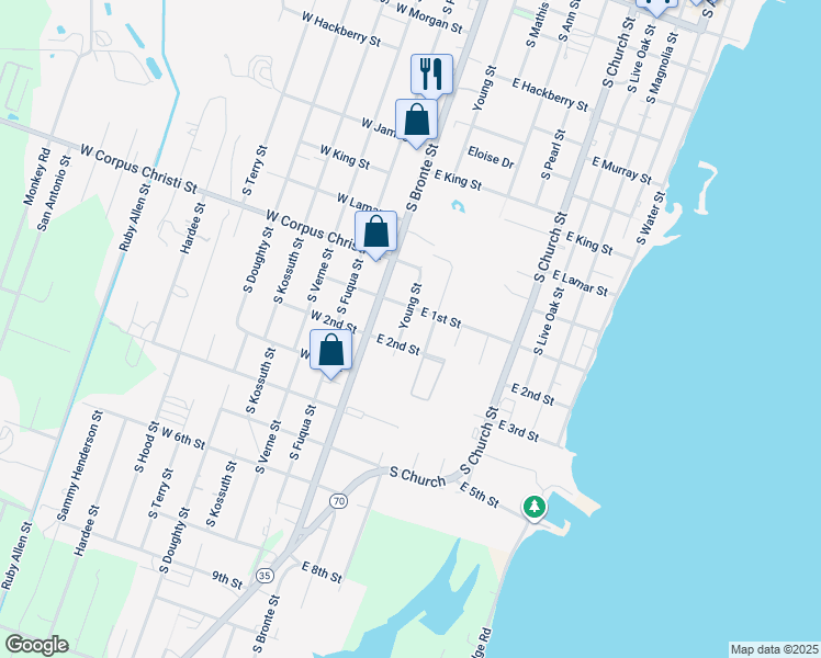 map of restaurants, bars, coffee shops, grocery stores, and more near 1508 Young Street in Rockport