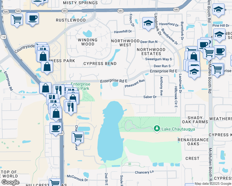 map of restaurants, bars, coffee shops, grocery stores, and more near 31 Enterprise Road East in Clearwater