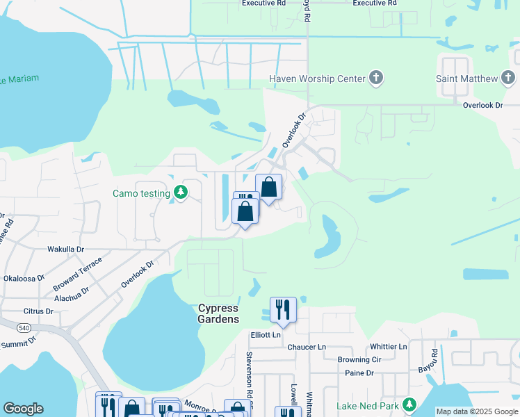 map of restaurants, bars, coffee shops, grocery stores, and more near 811 Orchid Springs Drive in Winter Haven