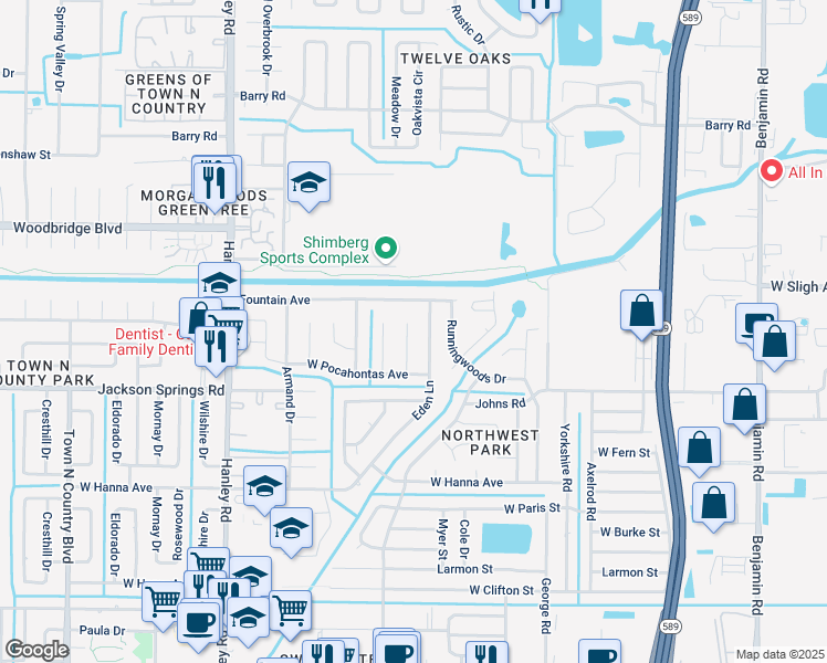 map of restaurants, bars, coffee shops, grocery stores, and more near 6815 Wayside Ct in Tampa