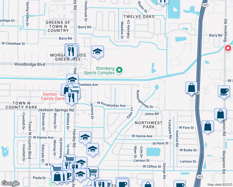 map of restaurants, bars, coffee shops, grocery stores, and more near 6816 Dickinson Court in Tampa