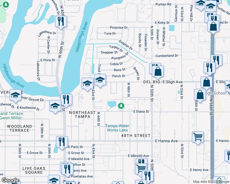 map of restaurants, bars, coffee shops, grocery stores, and more near 4424 Lurline Circle in Tampa