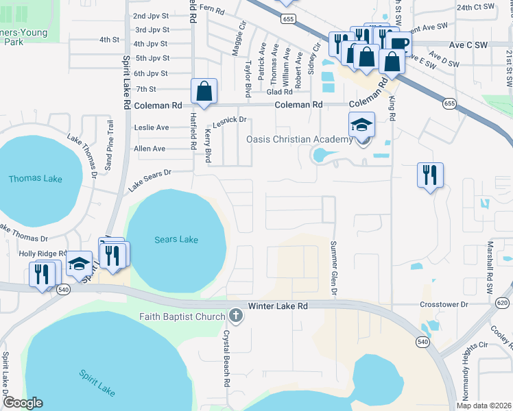 map of restaurants, bars, coffee shops, grocery stores, and more near 835 Sunset Cove Dr in Winter Haven