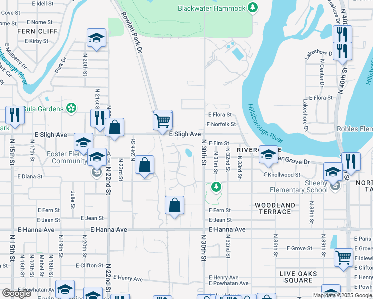 map of restaurants, bars, coffee shops, grocery stores, and more near 6519 Diana Court in Tampa