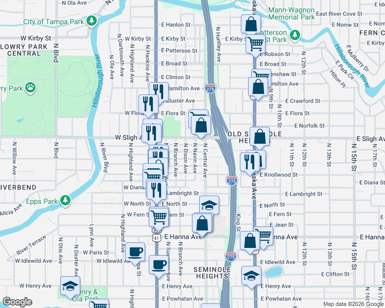 map of restaurants, bars, coffee shops, grocery stores, and more near 6804 North Navin Avenue in Tampa