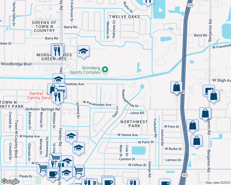 map of restaurants, bars, coffee shops, grocery stores, and more near 6815 Wayside Court in Tampa