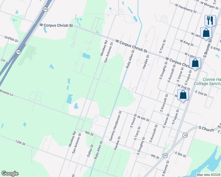 map of restaurants, bars, coffee shops, grocery stores, and more near 2115-2119 Dallas Street in Rockport