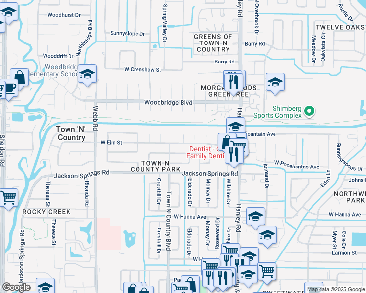 map of restaurants, bars, coffee shops, grocery stores, and more near 7720 West Elm Street in Tampa