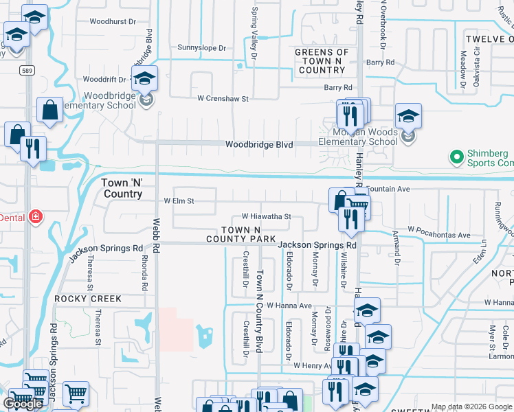 map of restaurants, bars, coffee shops, grocery stores, and more near 7902 W Elm St in Tampa
