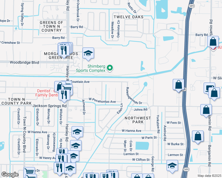 map of restaurants, bars, coffee shops, grocery stores, and more near 6816 Dickinson Court in Tampa