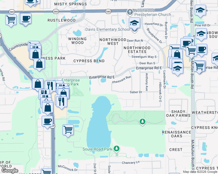 map of restaurants, bars, coffee shops, grocery stores, and more near 31 Enterprise Road East in Clearwater